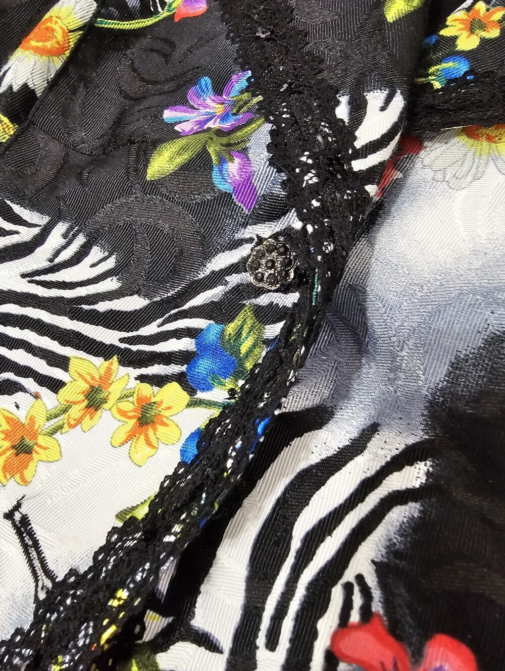 Alberto Makali Zebra Floral Lace Trim Jacket Blazer Women’s Size 2  Art to Wear - Picture 9 of 10